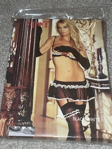 New 3pc Set Sexy Black White Stripper Lingerie Outfit Dance Wear Skirt Top Pole - Picture 1 of 4