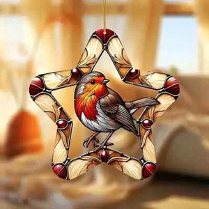 Robin Star Large Christmas Suncatcher Stained Glass Effect Home Decor Gift - Picture 1 of 3