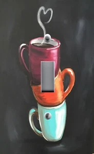 Light Switch Plate Cover ALL SIZES KITCHEN DECOR COLORFUL HOT COFFEE CUPS DINER - Bild 1 von 26