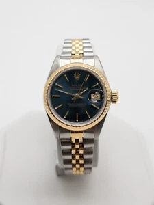 $13,000 ROLEX DATEJUST Black 18k Yellow Gold SS Ladies Watch 69173 SERVICED - Picture 1 of 6