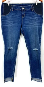 Isabel Maternity Jeans Size 12 Blue Denim Skinny Side Panel Fringe Hem Women New - Picture 1 of 8