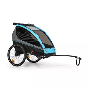 Fahrradanhänger Kinderwagen Jogger Buggy 2-Sitzer 40 kg Gurtsystem Jogging blau - Bild 1 von 8