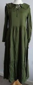 Ladies Next Khaki Green Peter Pan Collar Tiered Midi Dress UK 8, 10, 18P RRP £40 - Picture 1 of 9