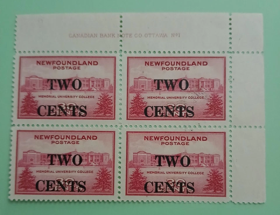 NEWFOUNDLAND  - SCOTT #268 - BLOCK OF 4 STAMPS- CORNER W / INSCRIP. MNH Foto 1 de 1