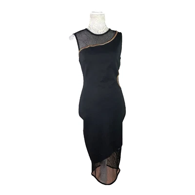 Vestido River Island Negro Midi Paneles de Rejilla Dorado Tachonado Para Mujer Talla 12 Reino Unido Foto 1 de 4