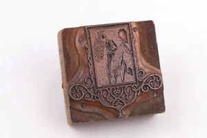 Vtg Equestrian Horse and Rider Scroll Design Letterpress Printing Block Copper - Picture 1 of 6