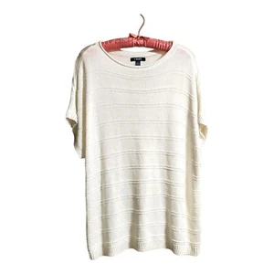 Chaps Sweater Womens Plus 1X White Knit Cap Sleeve Round Neck Pullover Casual - Picture 1 of 12
