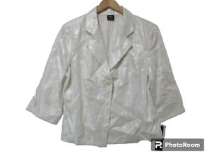 Sz 12 NWT Tribal Sportswear 100% LINEN Shimmer White Blazer Jacket 3/4 Sleeve