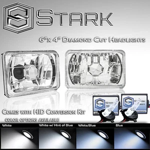 H4651 H4652 H4666 H4656 4x6 Head Light Diamond Glass Housing Lamp Chrome HID Kit - Picture 1 of 5