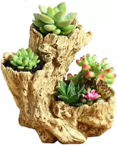 Driftwood Planter Faux Wood Resin Succulent Planter Vintage Artificial Stump Log - Picture 1 of 12