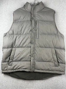 L.L.Bean Vest Mens 2XL Gray Olive Goose Down Puffer Fleece Lined Zip Snap Front - Picture 1 of 13