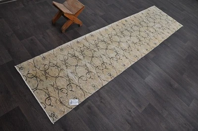 Alfombra de corredor turca vintage 2x8 pies lana anatolia hecha a mano pasillo Oushak BEIGE Foto 1 de 4