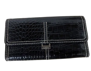Cartera sin asas Liz Claiborne Croc en relieve de cuero sintético negro - Imagen 1 de 15