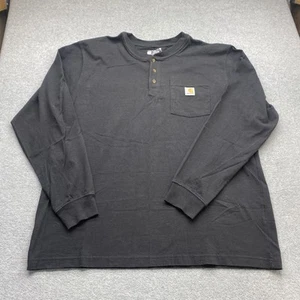 Camisa Carhartt Para Hombres Grande Manga Larga Henley Calce Suelto Negro Algodón Bolsillo Logo - Imagen 1 de 11