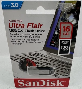 SanDisk Ultra Flair 16GB USB 3.0 Flash Drive Metal Casing - New & Sealed - Afbeelding 1 van 2