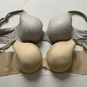 Lot 2 Cacique Bras 38F Nude Gray Lace Lightly Lined T Shirt Full Coverage - Picture 1 of 9