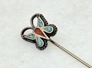 Vintage Navajo Türkis und Koralle Sterlingsilber Schmetterling Brosche Anstecknadel - Bild 1 von 4