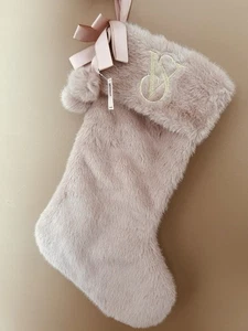 Victoria’s Secret Dusty Rose Plush Lux Faux Fur Christmas Stocking Monogram NWT - Picture 1 of 3