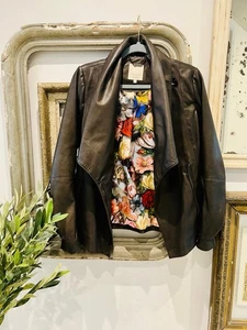 Ted Baker leather jacket with floral lining NEVER WORN Retro Vintage Style - Picture 1 of 6