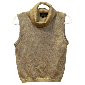 Jeanne Pierre Gold Shimmer Lambswool Blend Sleeveless Turtleneck Blouse Top - Picture 1 of 7