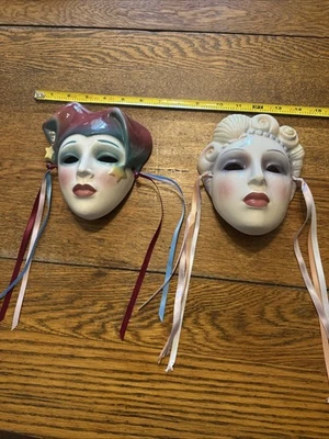 2 Vintage Art Pottery Wall Hanging Masks - Clay Art San Francisco- Court Jester - Image 1 of 4
