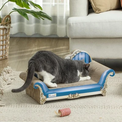 PawHut Cat Scratching Board 2-in-1 Cardboard Lounge with Catnip, Blue - Image 1 of 4