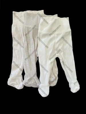 Paquete de 3 pantalones de punto de algodón orgánico a rayas marfil/bronceado H&M nuevos sin etiquetas - prematuros Foto 1 de 4