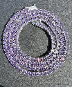 45.72ct Round Lab Created Amethyst 14K White Gold Plated 5MM Tennis Necklace 18" - Picture 1 of 15