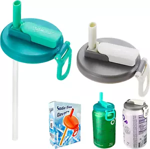 Coperchi per lattine di soda 2 colori con cannuccia - Set di 2, coperchi per lattine pop riutilizzabili per in scatola, Bpa - Foto 1 di 12