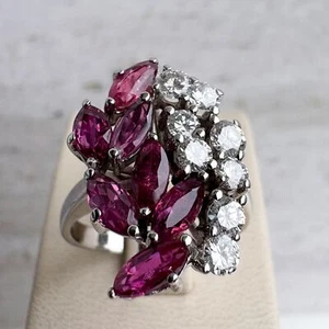 Women's Ring 14k Gold with Diamonds and Rubies – 14k 585 White Gold Ring - Picture 1 of 6