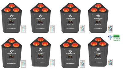 (8) Rockville RockWedge LED RGBWA+UV Rechargeable Wireless DMX DJ Par Up-Lights - Image 1 of 4