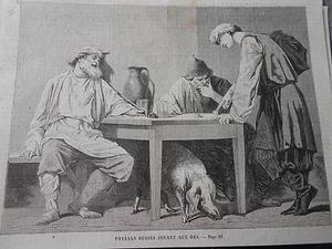 Gravure 1858 - Paysans Russes jouant aux dés - Bild 1 von 1
