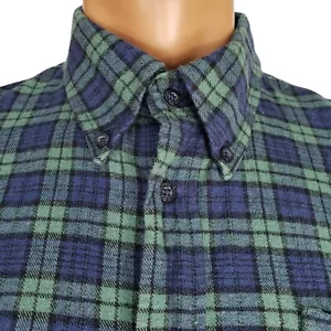 Lee Valley Ireland Button Down Shirt Mens 2XL Blue Green Plaid Flannel Pocket - Picture 1 of 6