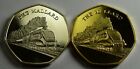 Para medali/żetonów kolekcjonerskich silnika parowego THE MALLARD, srebrnych i 24-karatowego złota