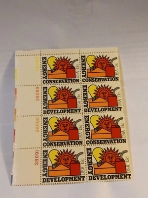 MINT NH OG 13 CENT ENERGY DOUBLE STAMP PLATE BLOCKS CV 6.00 - Image 1 of 2