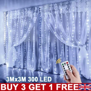 300 LED Curtain Fairy Lights String Indoor/Outdoor Wedding Party Wall Decoration - Picture 1 of 16