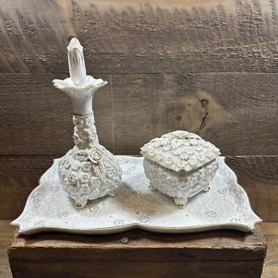 CAJA de colección Lenwile Ardalt porcelana blanca dorada baratija perfume y placa base Foto 1 de 4