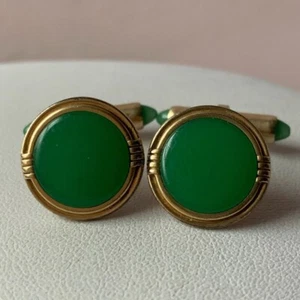 Vintage Green Krementz Gold Filled Cuff Links - Picture 1 of 8
