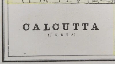 Vintage 1900 CALCUTTA INDIA Map 14"x11" Old Antique Original KOLKATA CHITPUR - Image 1 of 4