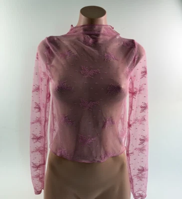 Blusa Top Aerie Transparente de Encaje Manga Larga Rosa Talla XS NUEVA CON ETIQUETAS Foto 1 de 4