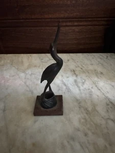 Hand Carved Wood Horn Crane Egret Heron Bird 6" Figurine Statue Figure Vintage - Picture 1 of 5