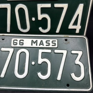 Pair Of VTG 1966 Mass MA “Fenway Green” License Plates YOM Clear, Consecutive! - Picture 1 of 23