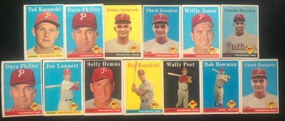 1958-Topps-PHILADELPHIA PHILLIES (13 CARDS)-Wally Post-Chuck Essegian-VINTAGE - Image 1 of 4