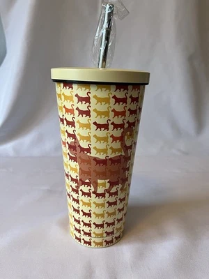 Gato Dama Caja Naranja Gato Vaso 17 Onzas Aislado Con Pajita Reutilizable NUEVO Foto 1 de 4