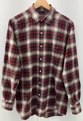 J.McLaughlin Flannel Shirt Mens Medium Red Black Plaid Trim Fit Button Down - Image 1 of 4