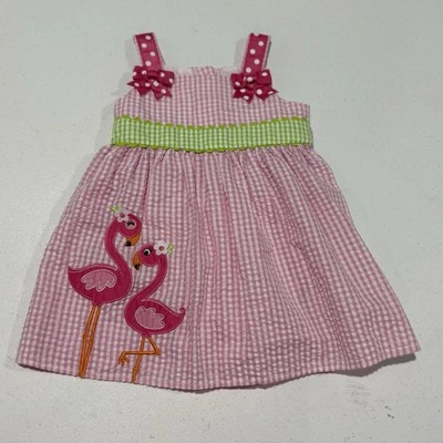 Vestido Emily Rose Niñas Talla 12 Meses Gingham Seersucker Cuadros Rosa Flamenco Foto 1 de 4