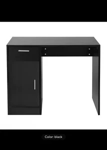 Modern Computer Desk with Storage Drawer and Cabinet - Black Finish - Picture 1 of 10