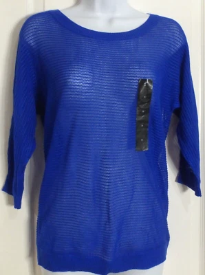 Attention Women's Open Knit 3/4 Sleeve Sweater, Blue, Size S, NWT - Image 1 of 2