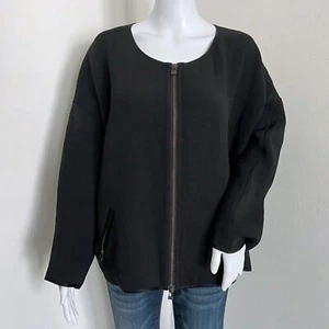 Eileen Fisher Women's Bomber Jacket Size XL Silk Blend Lagenlook Black Textured - Picture 1 of 9