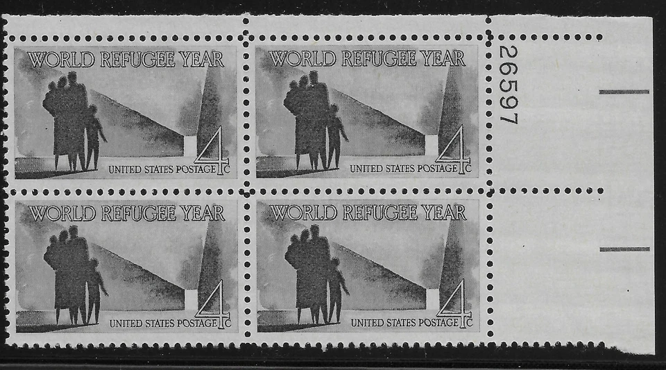 US Scott #1149, Plate Block #26597 1960 World Refugee Year FVF MNH Upper Right - Image 1 of 1
